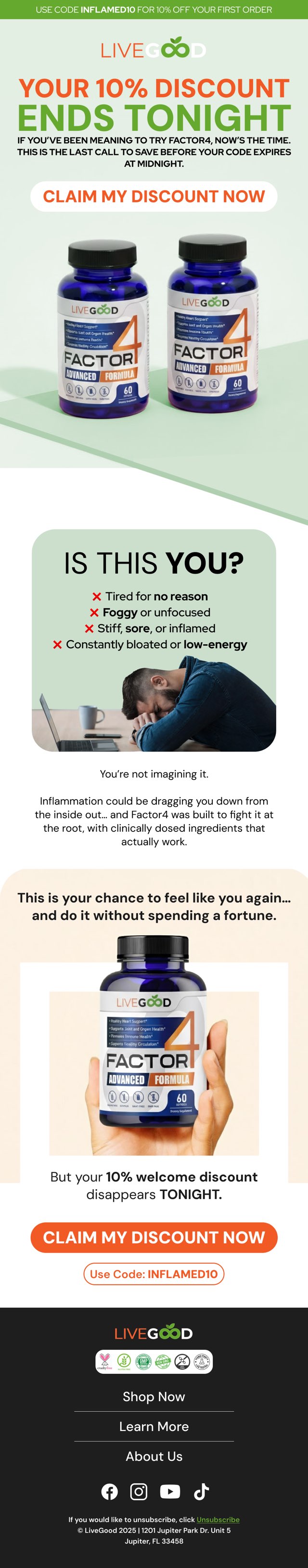 LiveGood welcome flow email